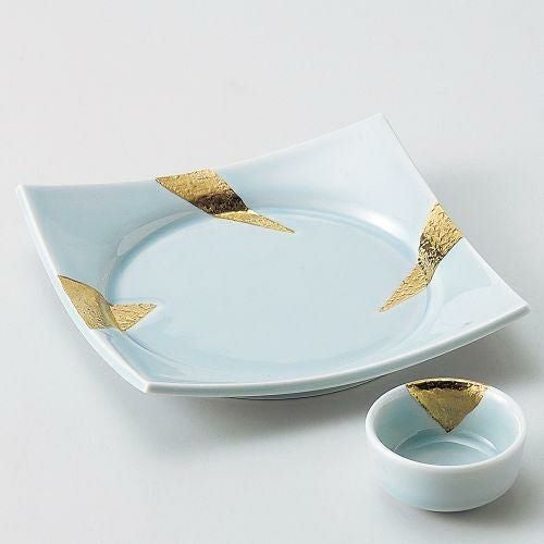 青白金彩前菜皿 17×17×3.2cm 026-119