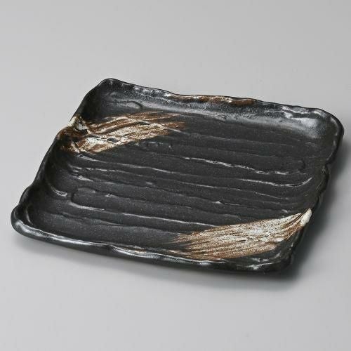 栗色刷毛目7.0角皿 22×21.5×2.3cm 184-129