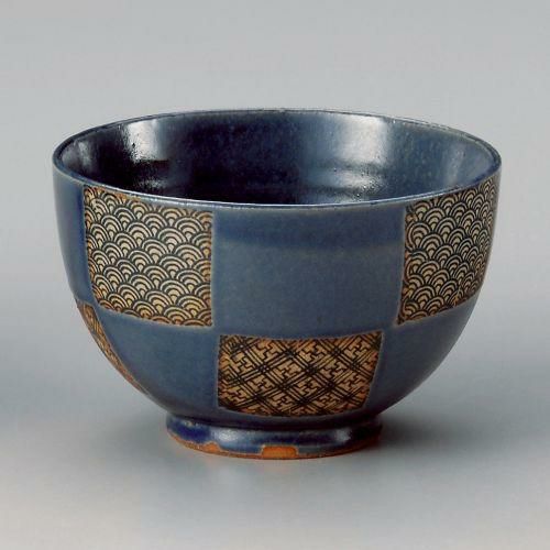 藍市松青海波夏目深口5.0丼 φ15.6×10cm 326-019