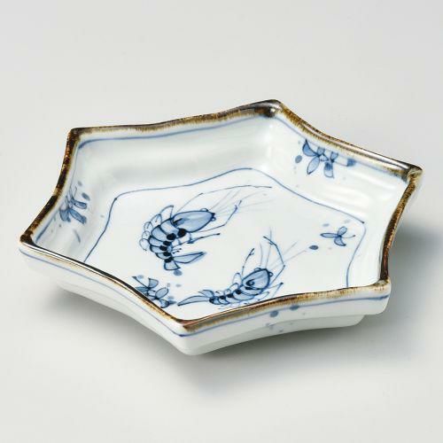 吹墨エビ六角6寸皿 19×16.5×3.5cm 038-089