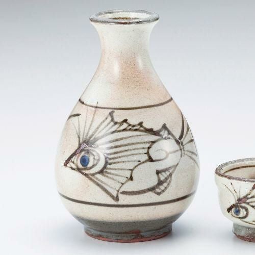 粉引唐草魚紋2号徳利 φ8.5×13.5cm(340cc) 274-049