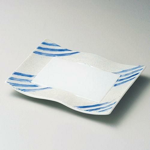 ブルー線ラスターウエーブ焼物皿 21×15.7×3cm 141-099