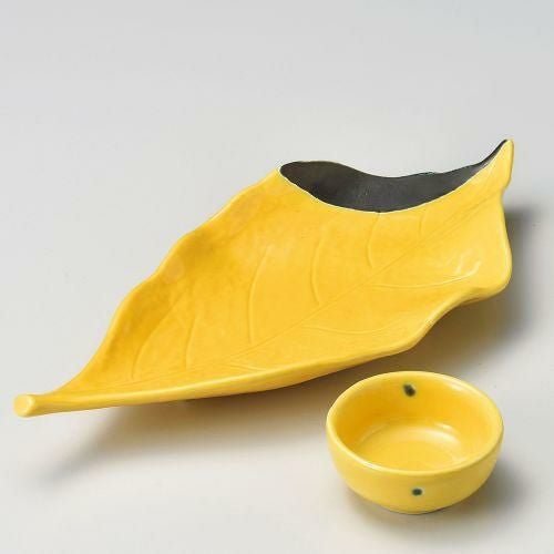 黄輝葉型刺身鉢 28.5×12.2×3.3cm 026-389