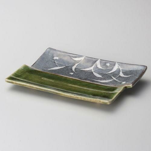 織部井桁焼き物皿 22×12×2cm 140-099