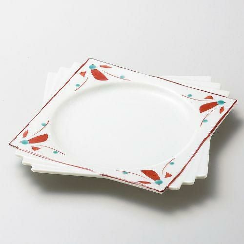 淡雪赤絵千代折角大皿 20.5×20.5×2.5cm 188-099