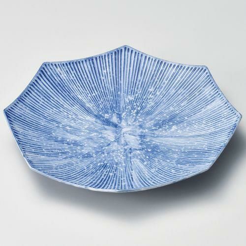 インディゴブルー彫八角8寸皿 26.3×24.5×4.2cm 174-109