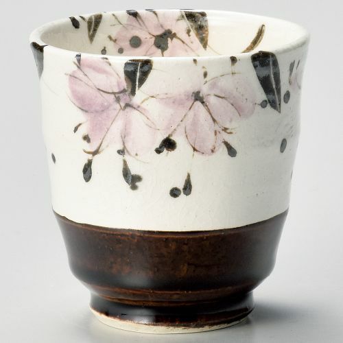 アメ釉花紋湯呑 φ8×8.2cm(240cc) 358-079