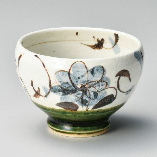 織部藍花唐草ゆとり碗 φ10×7cm(320cc) 367-149