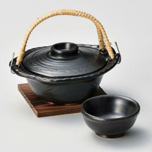 黒釉平形土瓶むし 15.8×13.2×5.2cm(250cc) 392-059