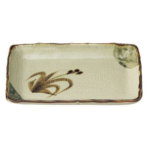 織部流し芦絵9.0焼物皿 24×17cm 437-789