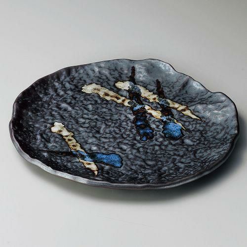 黒三彩変型丸大皿 φ31.5cm 167-039