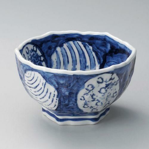 染付丸紋六角6.0丼 18×10.5cm 310-139