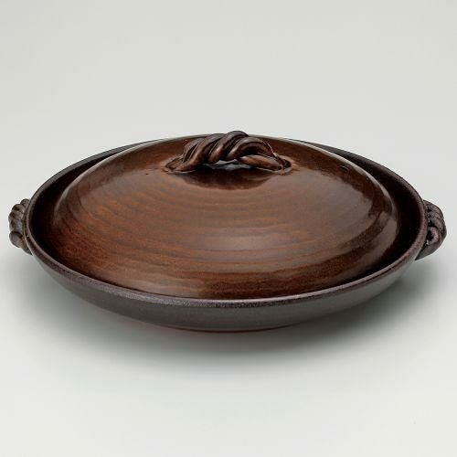 灰釉蓋付陶板10号 33.5×φ30.5×13cm(身5cm) 388-169