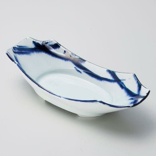 青白磁手描き刷毛舟形向付 13.5×9.3×5.5cm 037-189