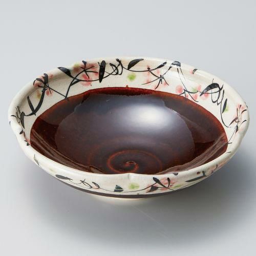 アメ釉草花輪花5.0鉢 φ17.2×5.1cm 043-199