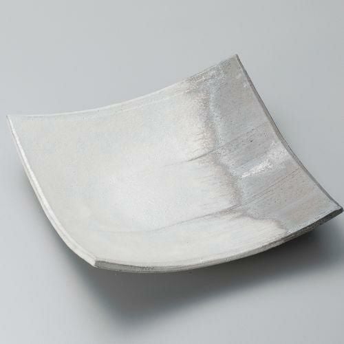 灰釉粉引そり6.3正角皿 19×19×4.5cm 185-109