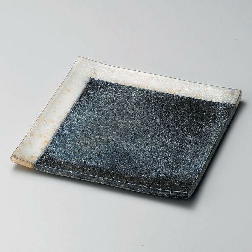 黒窯変角白掛け分け6.8角皿 20.5×20.5×1.5cm 186-119