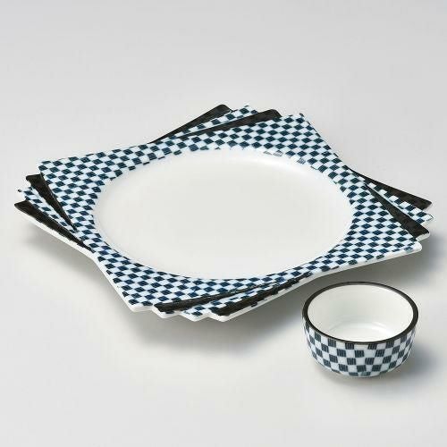 青市松千代折角刺身皿 25×25×2.5cm 026-349