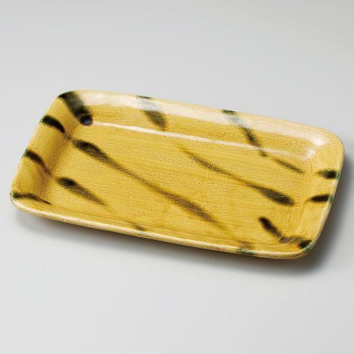 黄交趾30cm長角皿 30×19×2.8cm 165-059
