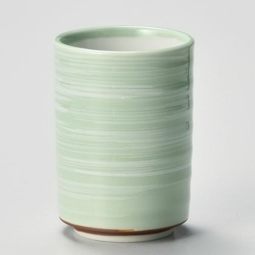 ライトグリーン白刷毛切立湯呑 φ6.9×10cm(250cc) 381-448 (10個入)