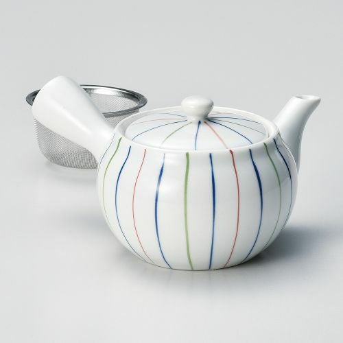 三色ライン急須 φ10.8×8.5cm(360cc) 373-219
