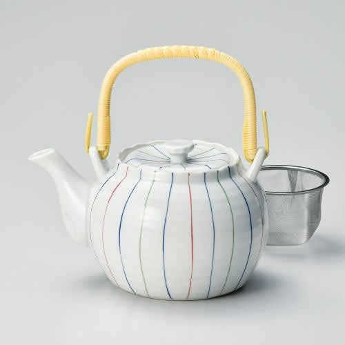 三色ライン6号土瓶(カップアミ) φ15×12.5cm(1100cc) 375-059