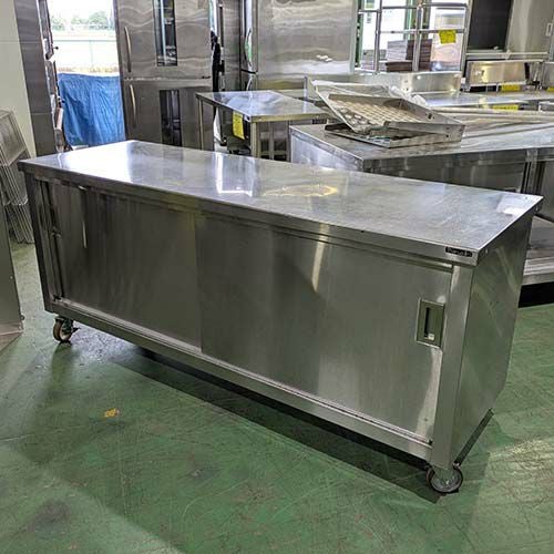 中古】両面引戸キャビネット調理台 特注品 幅1500×奥行1100×高さ800