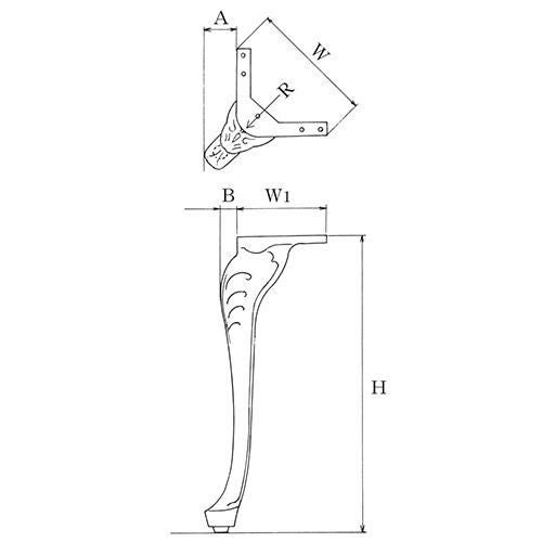 アルミ鋳物テーブル脚（1本） ベースサイズ：A45×B25×C×高さ425 品番：COT-425  アジャスター付き