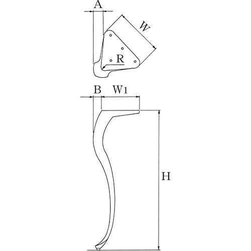 アルミ鋳物テーブル脚（1本） ベースサイズ：高さ680×W145×W(1)120×R12×A40×B35 品番：SS-701-L アルマイト仕上げ アジャスター付き
