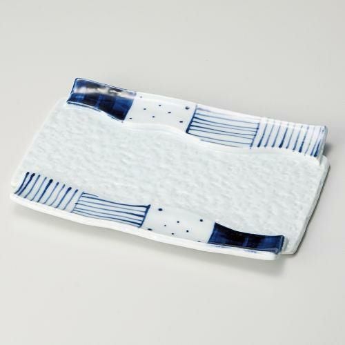 染付間取石目長角皿 23.5×16×1.5cm 141-139