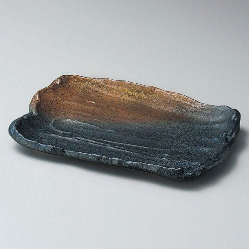 黒備前荒そぎ焼物皿 22.5×15×2.3cm 146-118 (5個入)