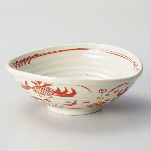 粉引赤絵華たわみ鉢(大) 21×19.5×7.5cm 252-079