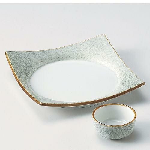 渕サビグリーン吹前菜皿 17×17cm 029-019