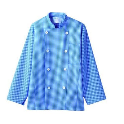 コックコート 兼用 長袖 6-495 (青チェック)