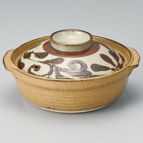 土鍋6号琉球サビ唐草 21.5×19×7cm(900cc) 383-089