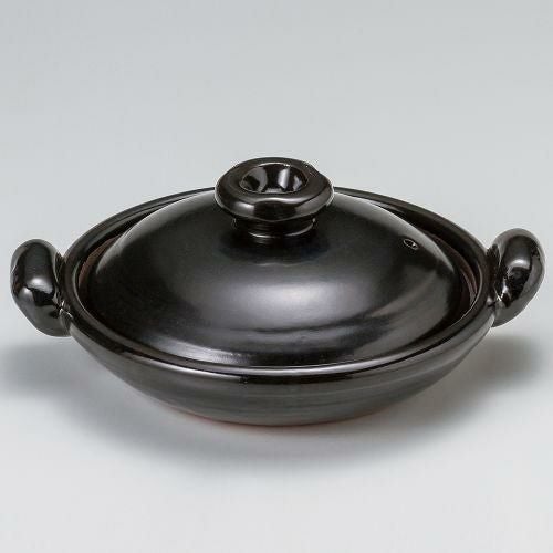 黒釉(手造り)すっぽん鍋9号 35×φ28×12.5cm(800cc)(身6cm) 388-049
