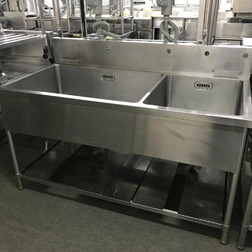 中古】二槽シンク BGあり 幅1800×奥行750×高さ800 【送料別途見積