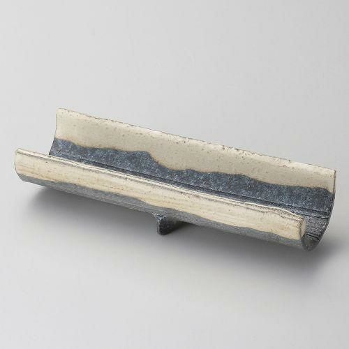 黒窯変掛け分け6.7足付長皿 20×6.5×3.8cm 128-049