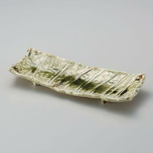 灰釉ビードロ長角尺一盛皿 35×14×4.6cm 156-019