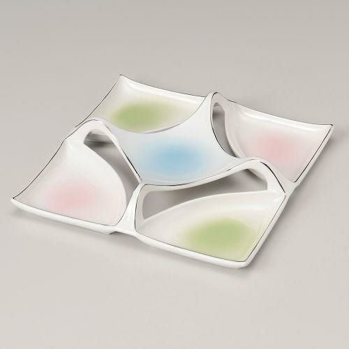三彩五品盛正角皿 22.5×22.5×4.3cm 198-019