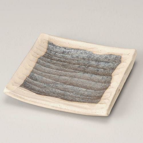 黒窯変掛け分けソギ5.0角皿 15×15×2cm 212-069