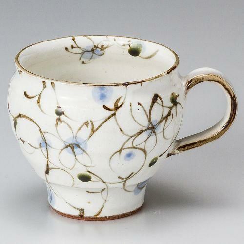 粉引花唐草マグ(青) 8.7×7.6cm(300cc) 551-169
