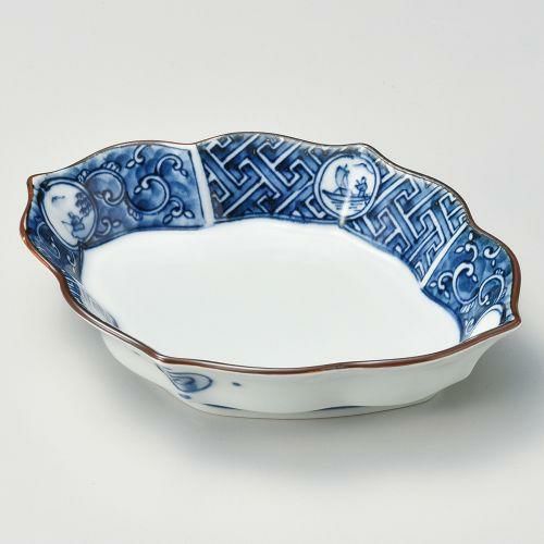 丸紋山水木甲型向付 18.5×14.5×3.8cm 038-199