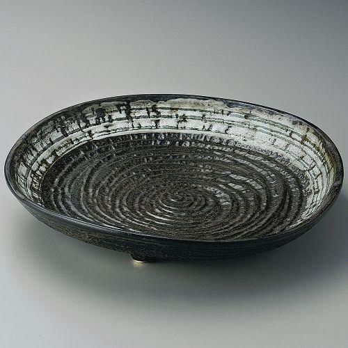 灰釉白流し尺三皿 φ40×7.5cm 169-129