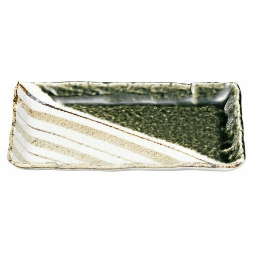織部ストライプ9.0長角皿 26.5×15.9×2.5cm 436-099