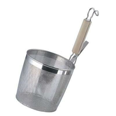 煮ざる L 木柄 底平 パンチング 18-8 UK