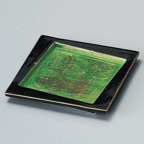 金彩グリン交趾正角皿 11.4×11.4×1.1cm 100-039