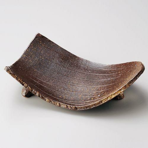 備前風枯木形足付盛込皿 34.5×22×5.7cm 165-039