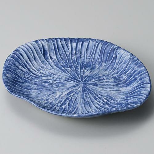 インディゴブルーリーフ25cm変型皿 25.3×21.5×4cm 197-129