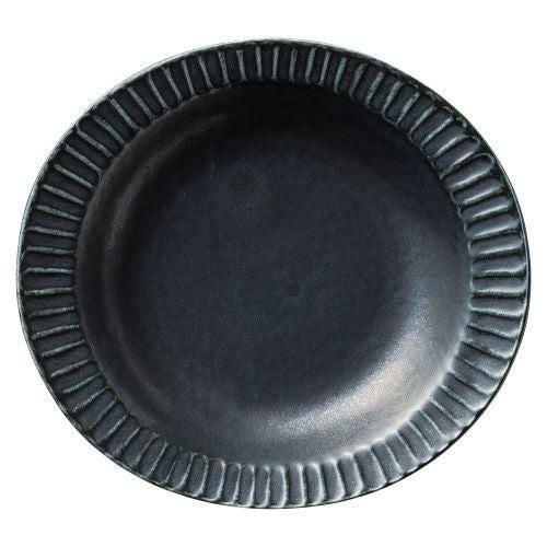 モノクロモダン灰マット黒削ぎカレー皿(小) 20.5×22.5×4cm 500-179